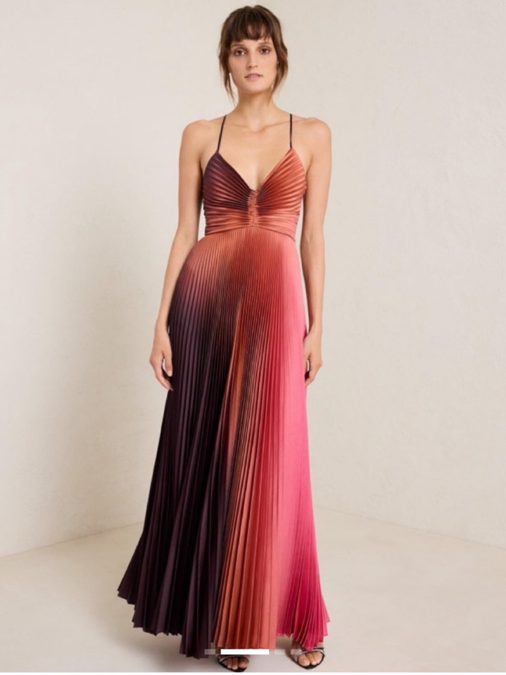 A.L.C. Pleated Ombré Maxi Dress Size 10 Crisscross Back Cutout Worn Once